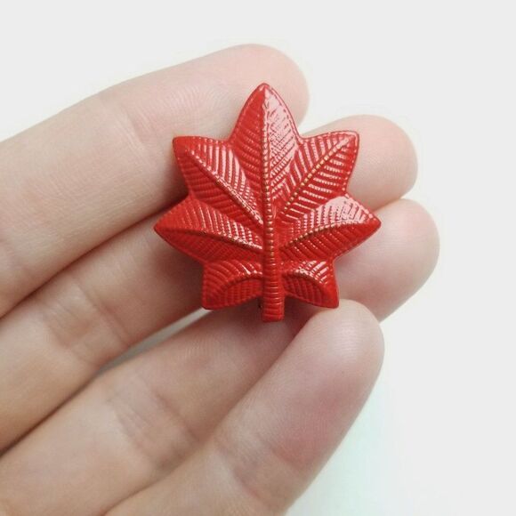 Vintage Red Enamel Leaf Shape Brooch, Stamped All In Jest on Back, Lapel Pin - Picture 6 of 7